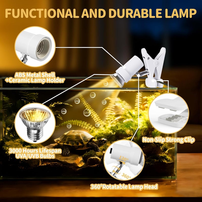 GOZILLA Reptile Heat Lamp, Turtle Lamp with 50W UVA/UVB Turtle Light Bulb, 360°Rotatable Clip Reptiles Basking Light for Amphibian and Reptile Tanks, Terrariums, Cages.(White) - Image 3